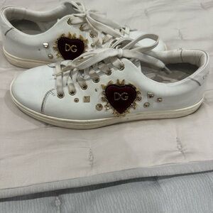 Dolce & Gabbana White Heart Embellished Sneakers